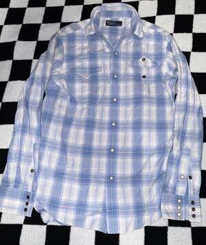 Polo Ralph Lauren Vintage Blue Plaid Pearl Snap Western unisex Shirt
